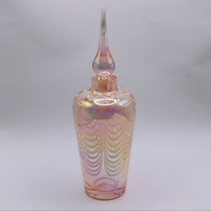 Vintage Iridescent Pink Glass Swirl Perfume Bottle Decanter With Stopper